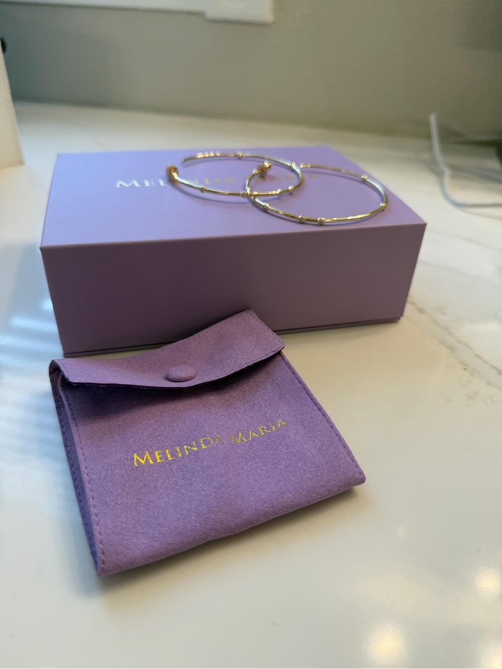 Melinda Maria Big Ass Hoops Gold Tone Studded Hoop Earrings NWT - Picture 2 of 5